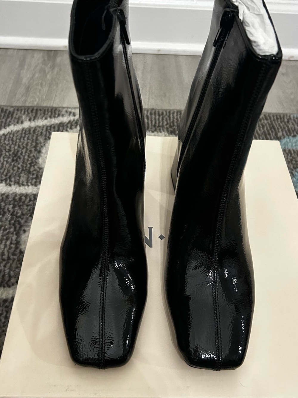 On 34th Black Patent Square-Toe Women's Ankle Boots Size 6.5